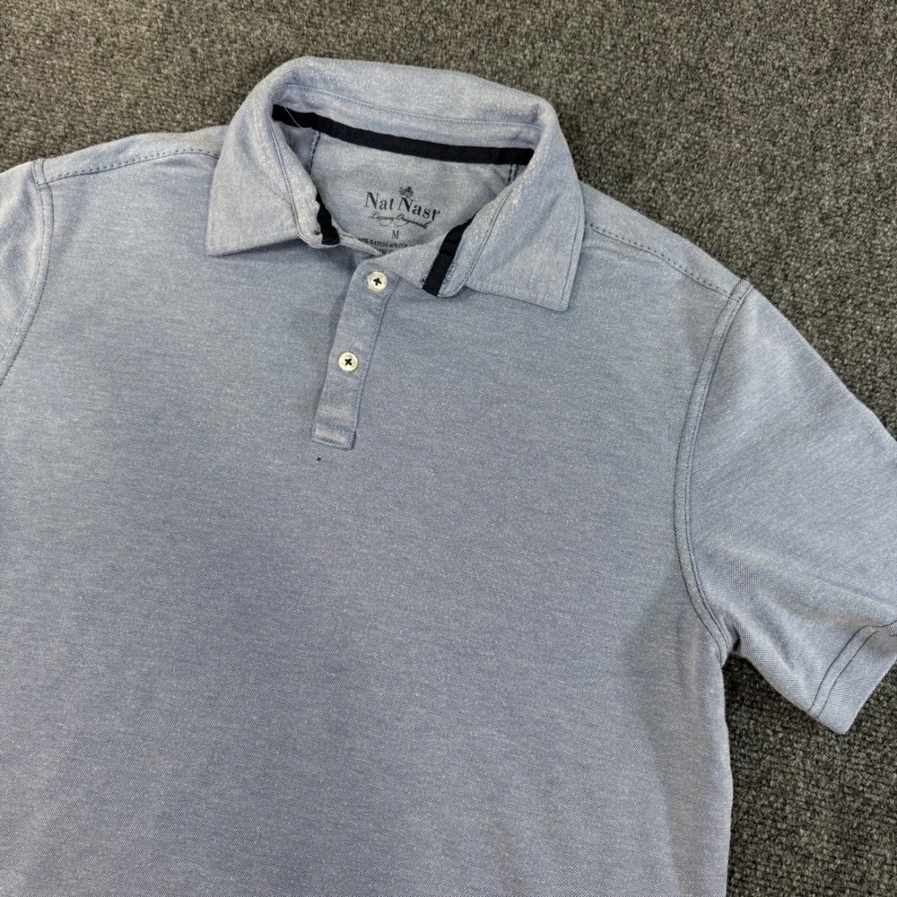Nat Nast Luxury Originals Mens Medium Polo Shirt Blue Heathered Rayon Blend‎